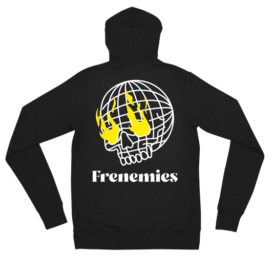 Frenemies Fire Eyes Yellow Logo Unisex Zip-Up Hoodie