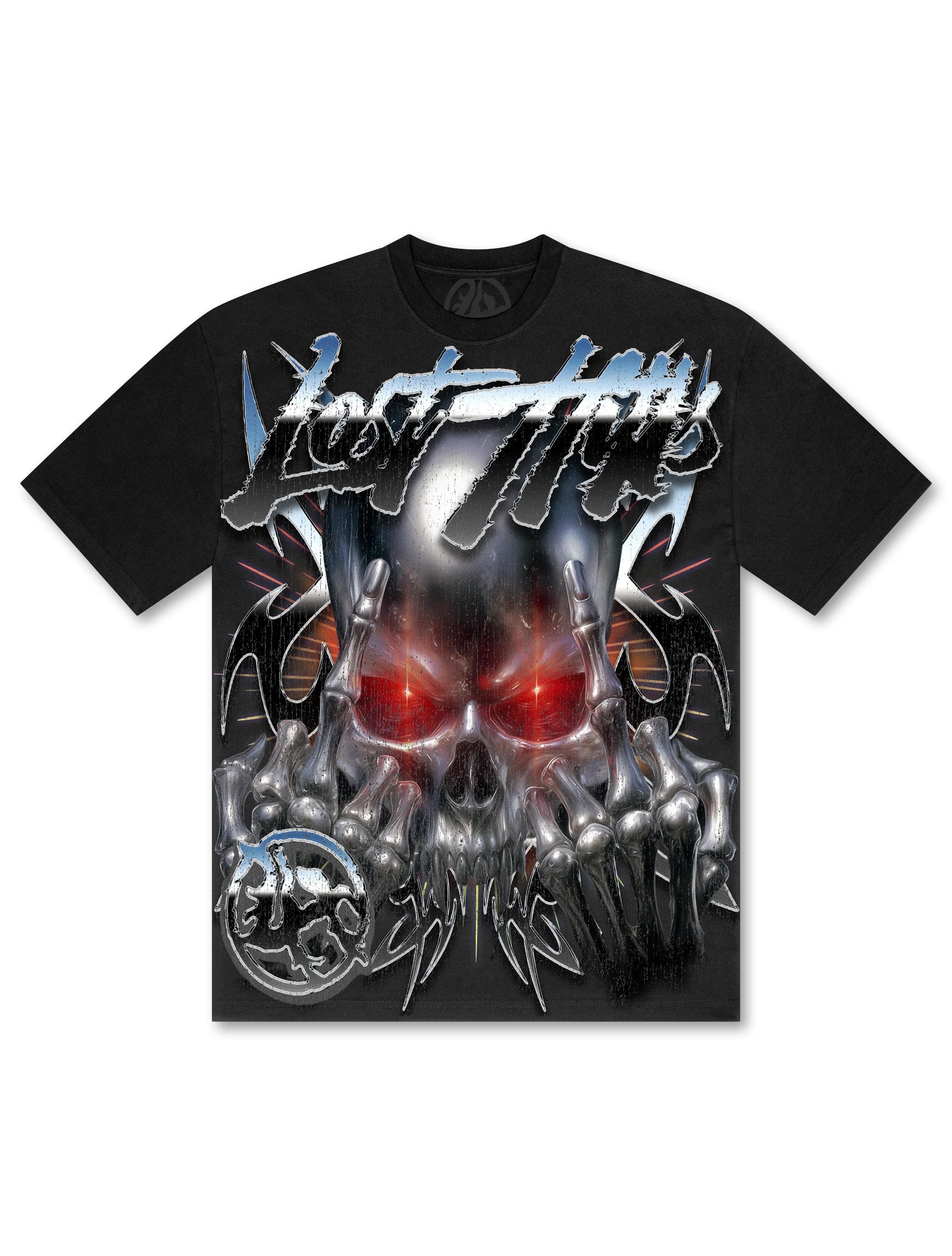 Losthills Chrome Skull Tee - Black - Faded Fabrics