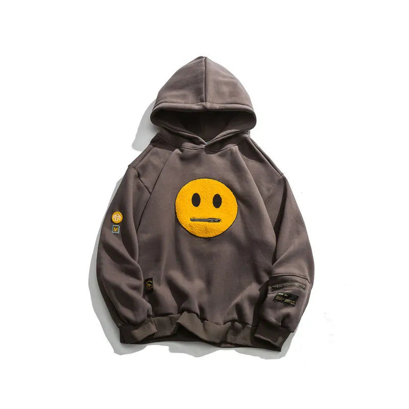 Smile Face Patchwork Fleece Hoodie