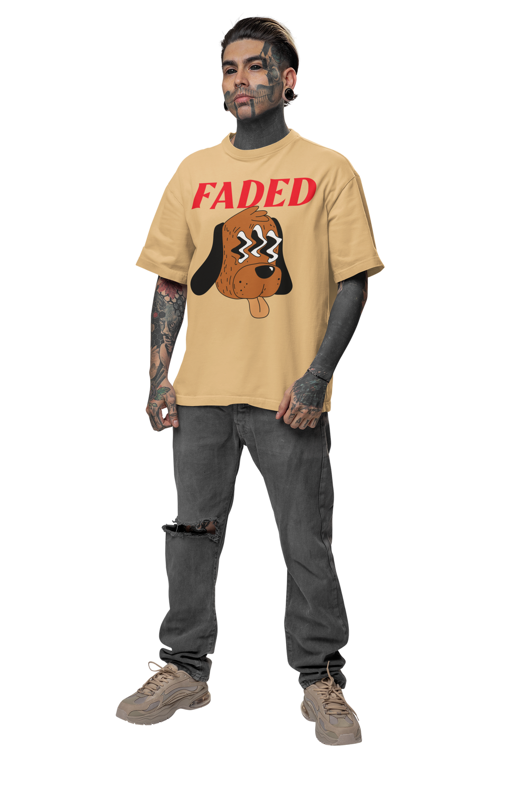 Red "Faded For All The Dogs" Heavyweight T-Shirt