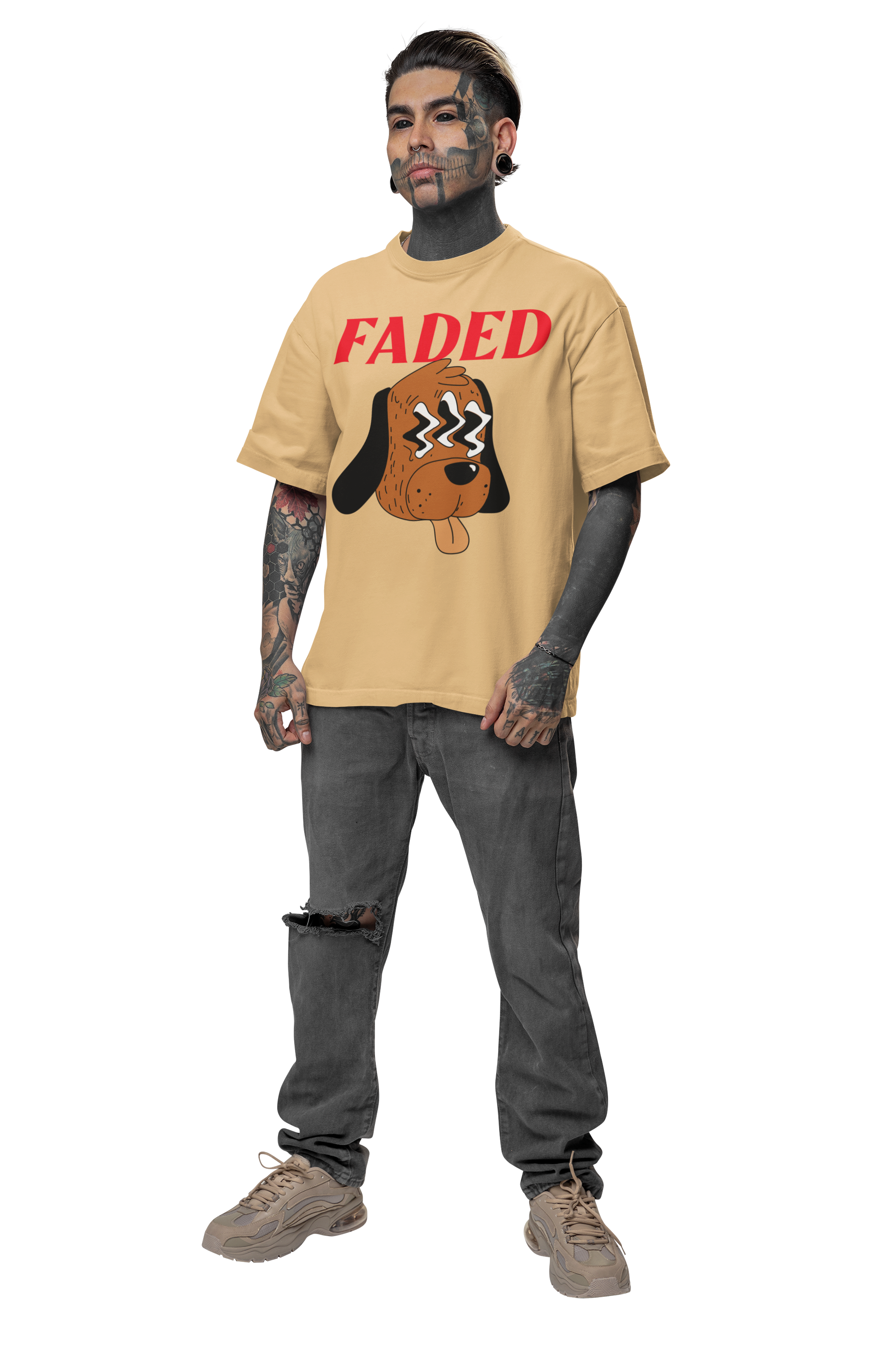 Red "Faded For All The Dogs" Heavyweight T-Shirt