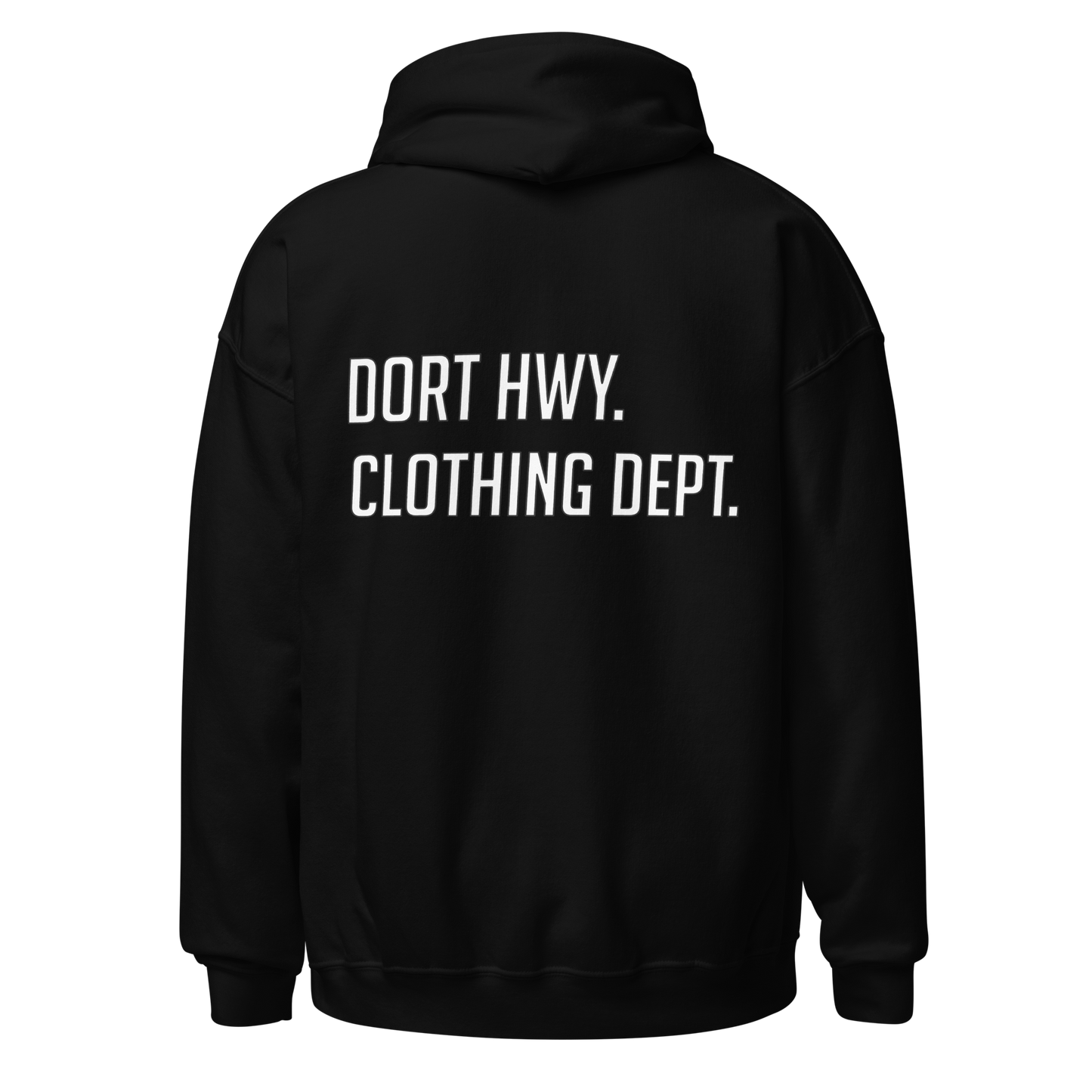 Dort Hwy. Clothing Dept. White/Black Outline FontUnisex Hoodie