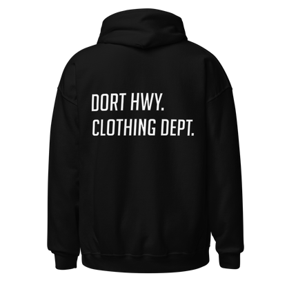 Dort Hwy. Clothing Dept. White/Black Outline FontUnisex Hoodie