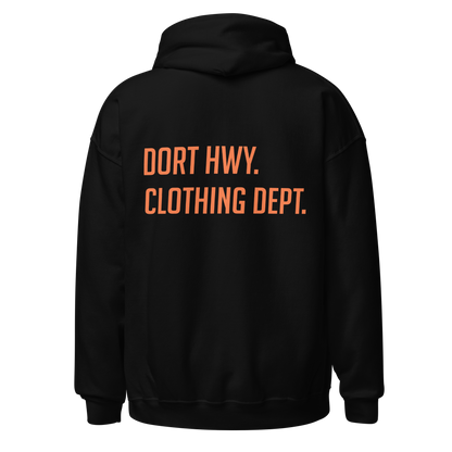 Dort Hwy. Clothing Dept. Orange Font Unisex Hoodie