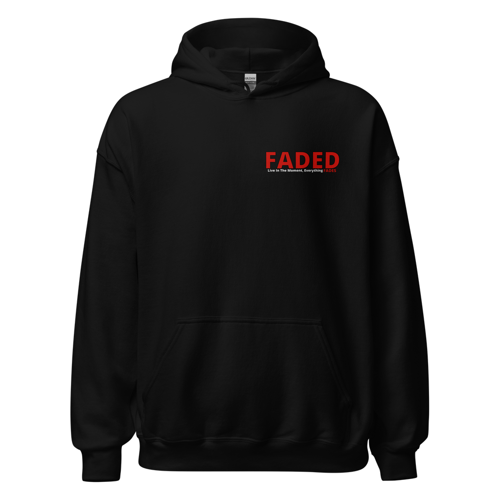 Faded (Red Logo/Left Breast/Back Logo) "Live In The Moment" Unisex Hoodie