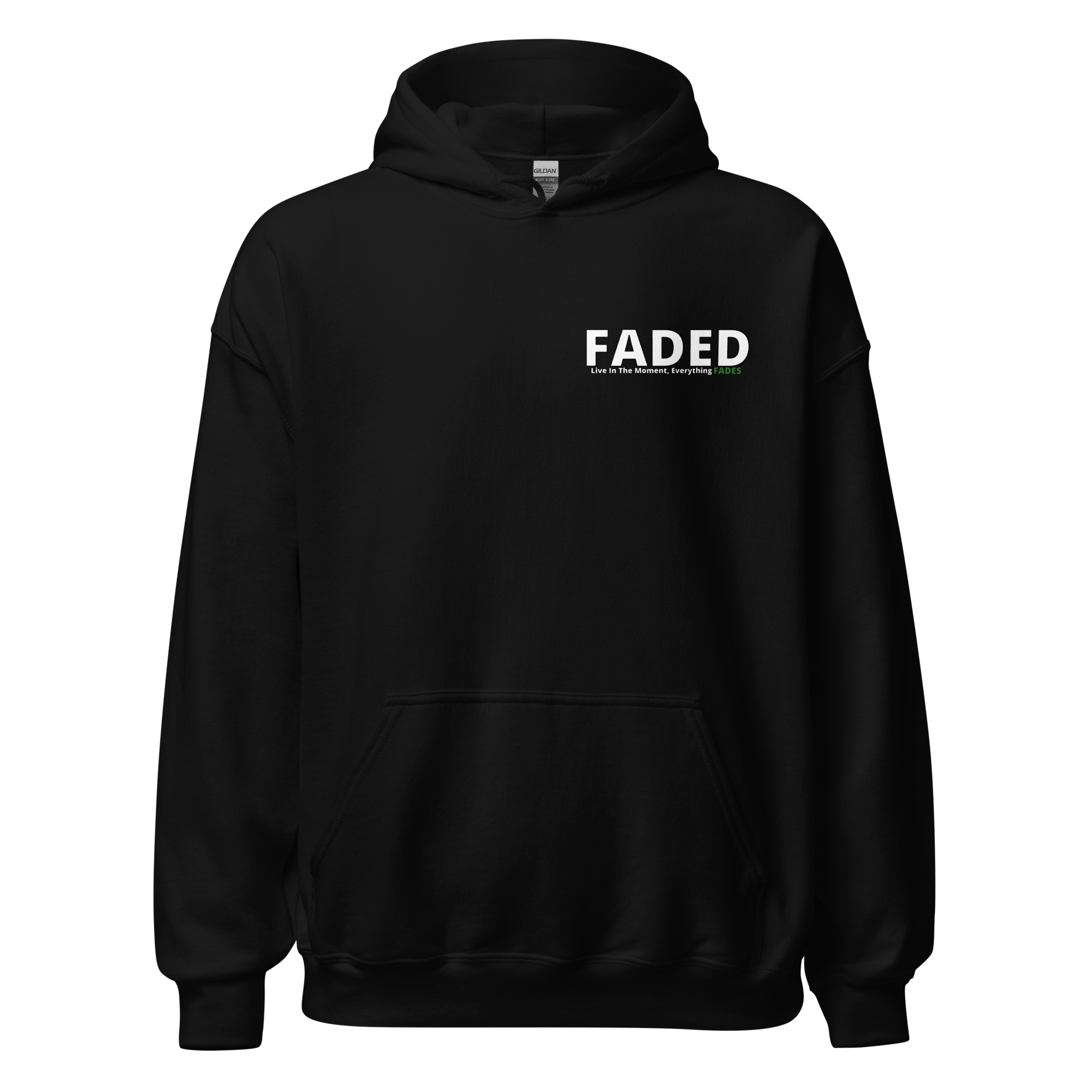 Faded (Subtle Green Logo/Left Breast/Back Logo) "Live In The Moment" Unisex Hoodie