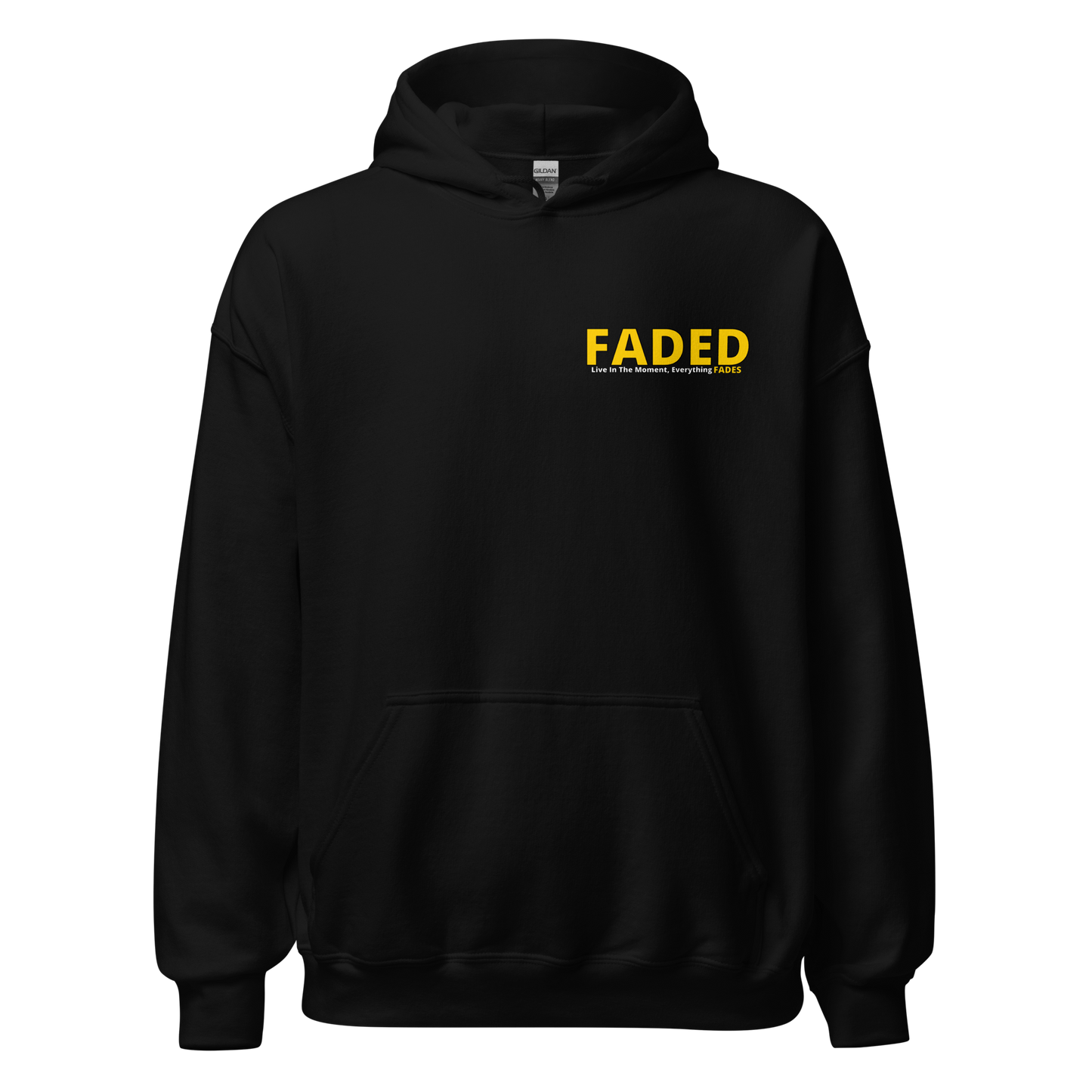 Faded (Yellow Logo/Left Breast/Back Logo) "Live In The Moment" Unisex Hoodie