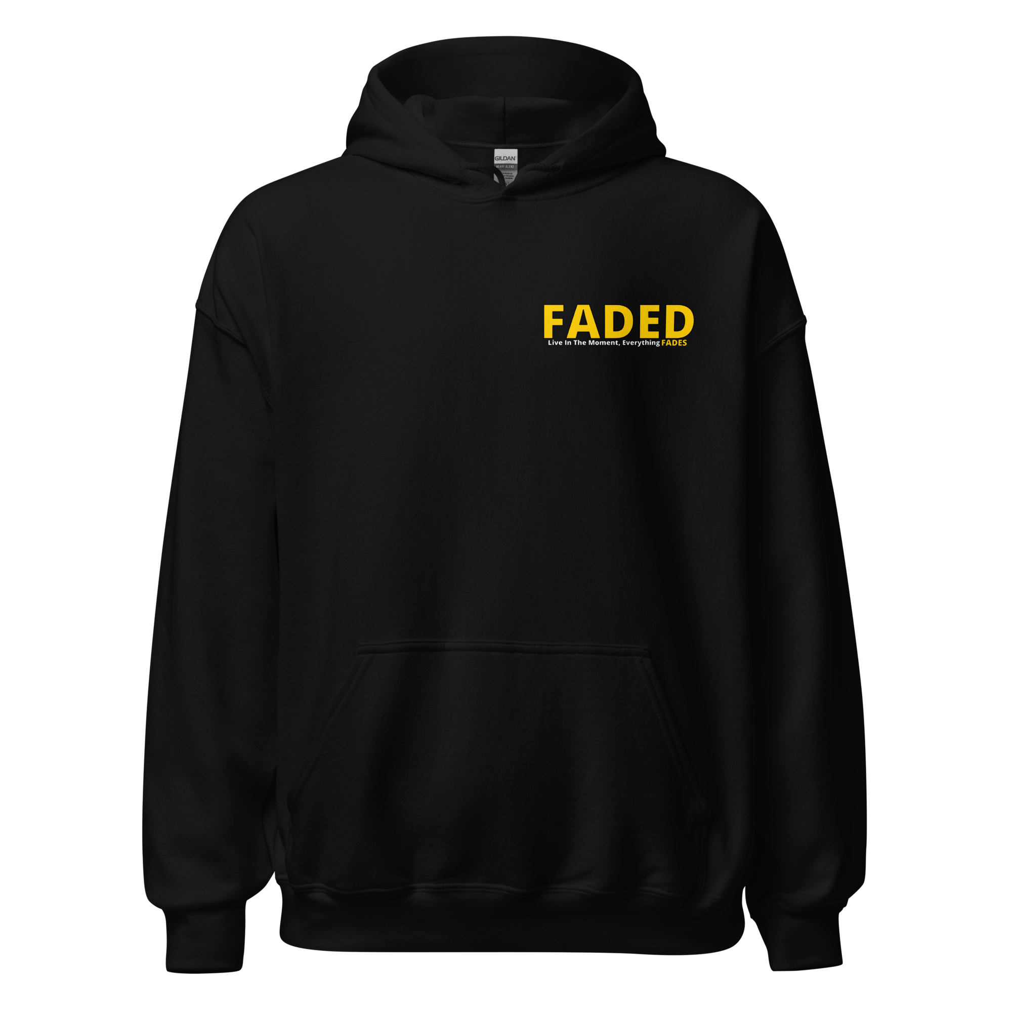 Faded (Yellow Logo/Left Breast/Back Logo) "Live In The Moment" Unisex Hoodie