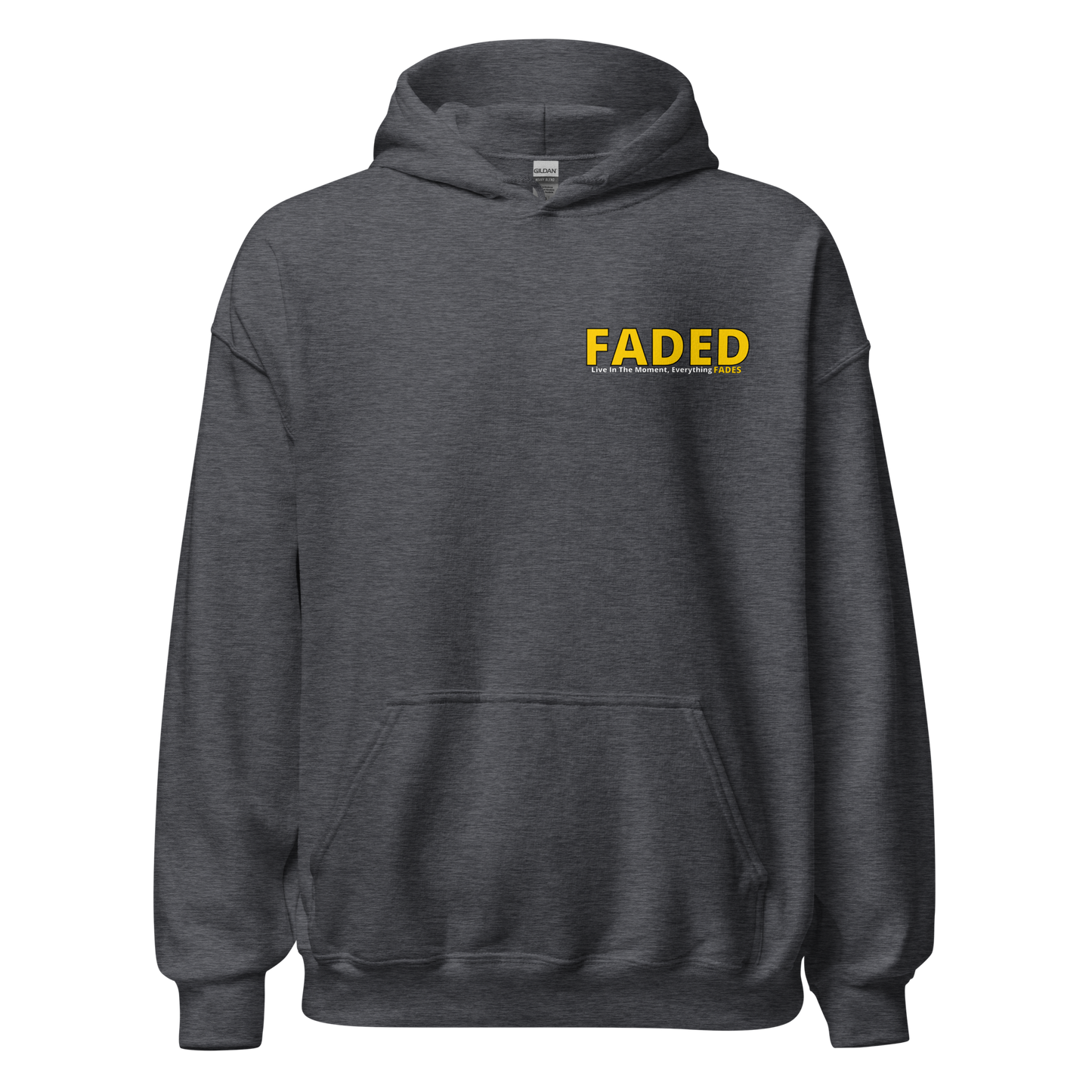 Faded (Yellow Logo/Left Breast/Back Logo) "Live In The Moment" Unisex Hoodie