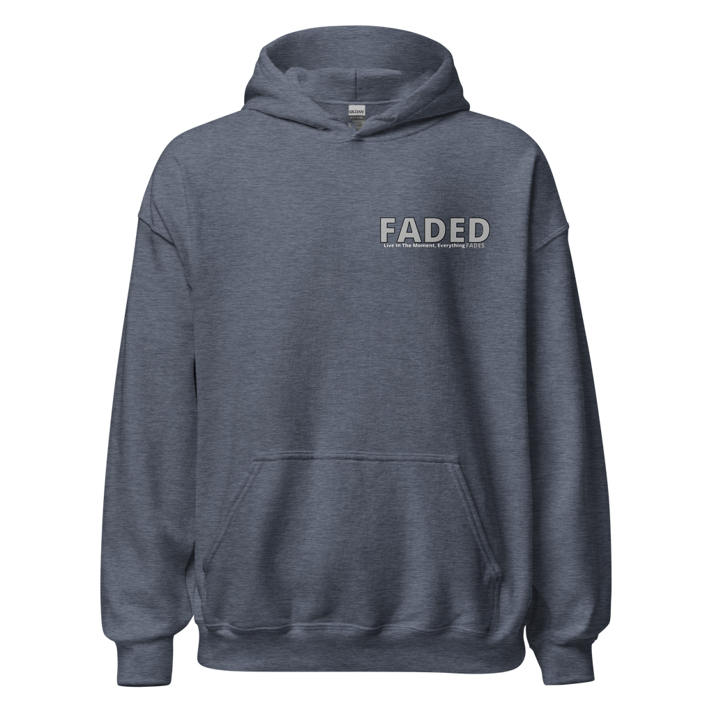 Faded (Grey Logo/Left Breast/Back Logo) "Live In The Moment" Unisex Hoodie