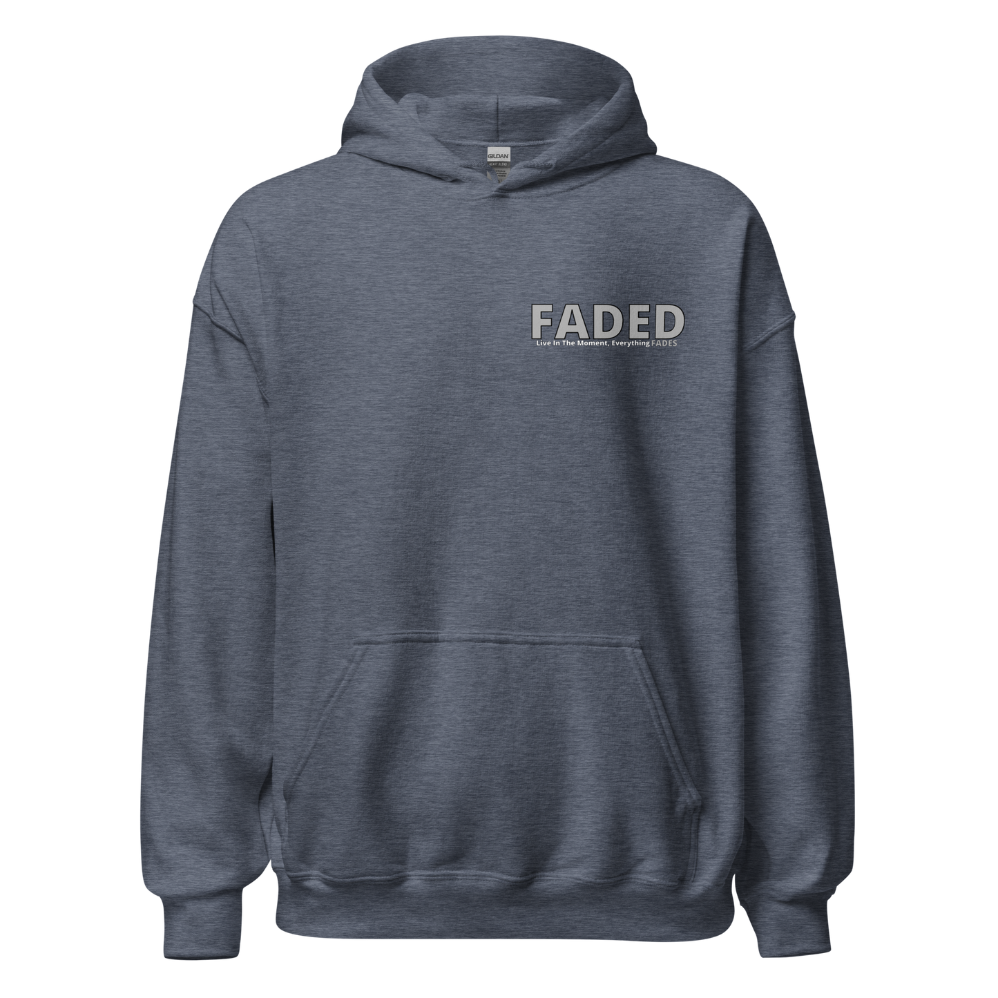 Faded (Grey Logo/Left Breast/Back Logo) "Live In The Moment" Unisex Hoodie