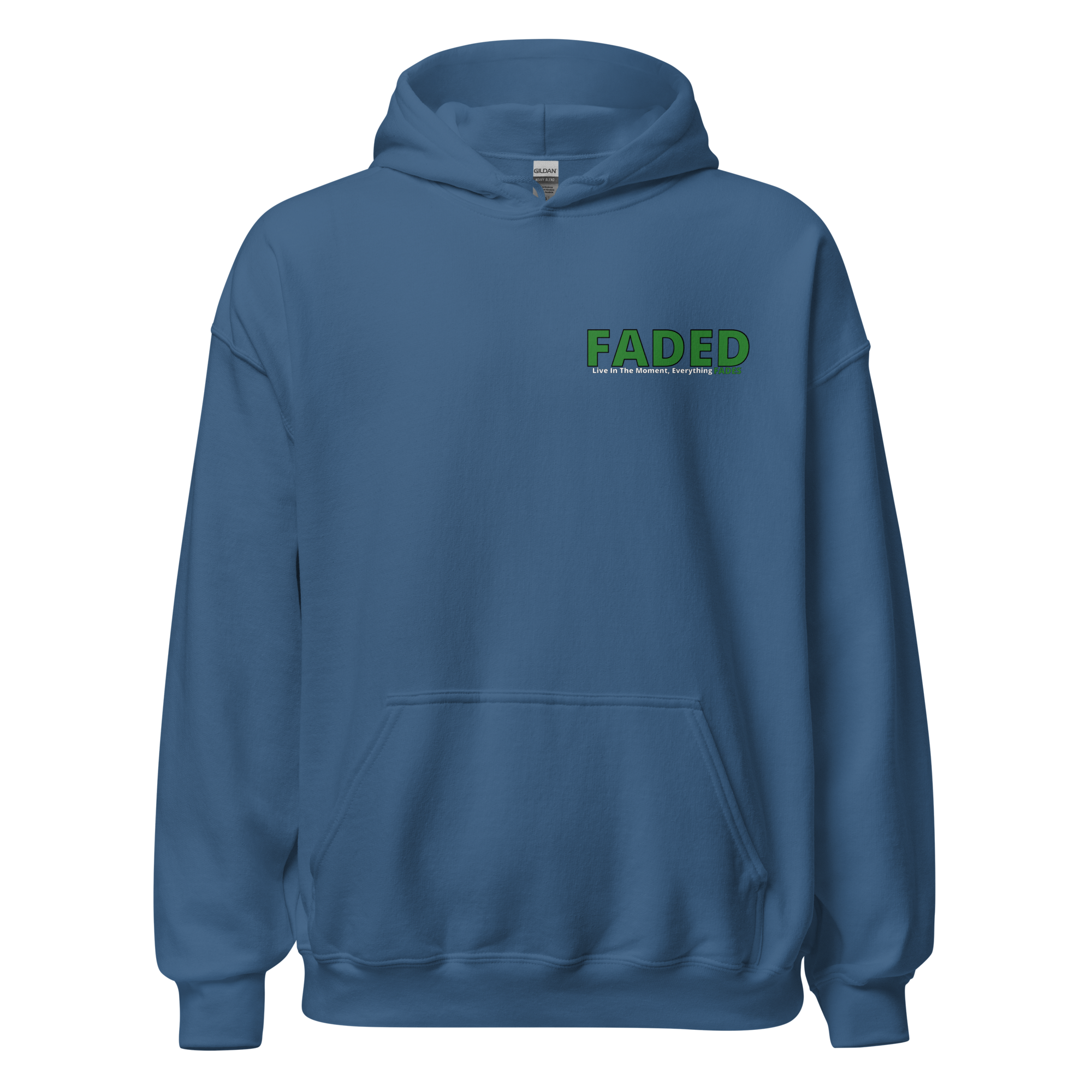 Faded (Green Logo/Left Breast/Back Logo) "Live In The Moment" Unisex Hoodie