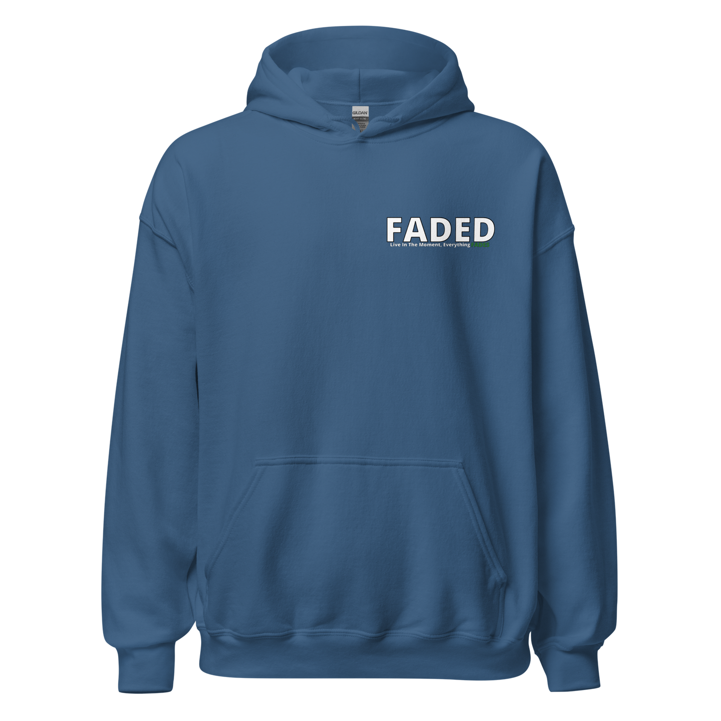 Faded (Subtle Green Logo/Left Breast/Back Logo) "Live In The Moment" Unisex Hoodie