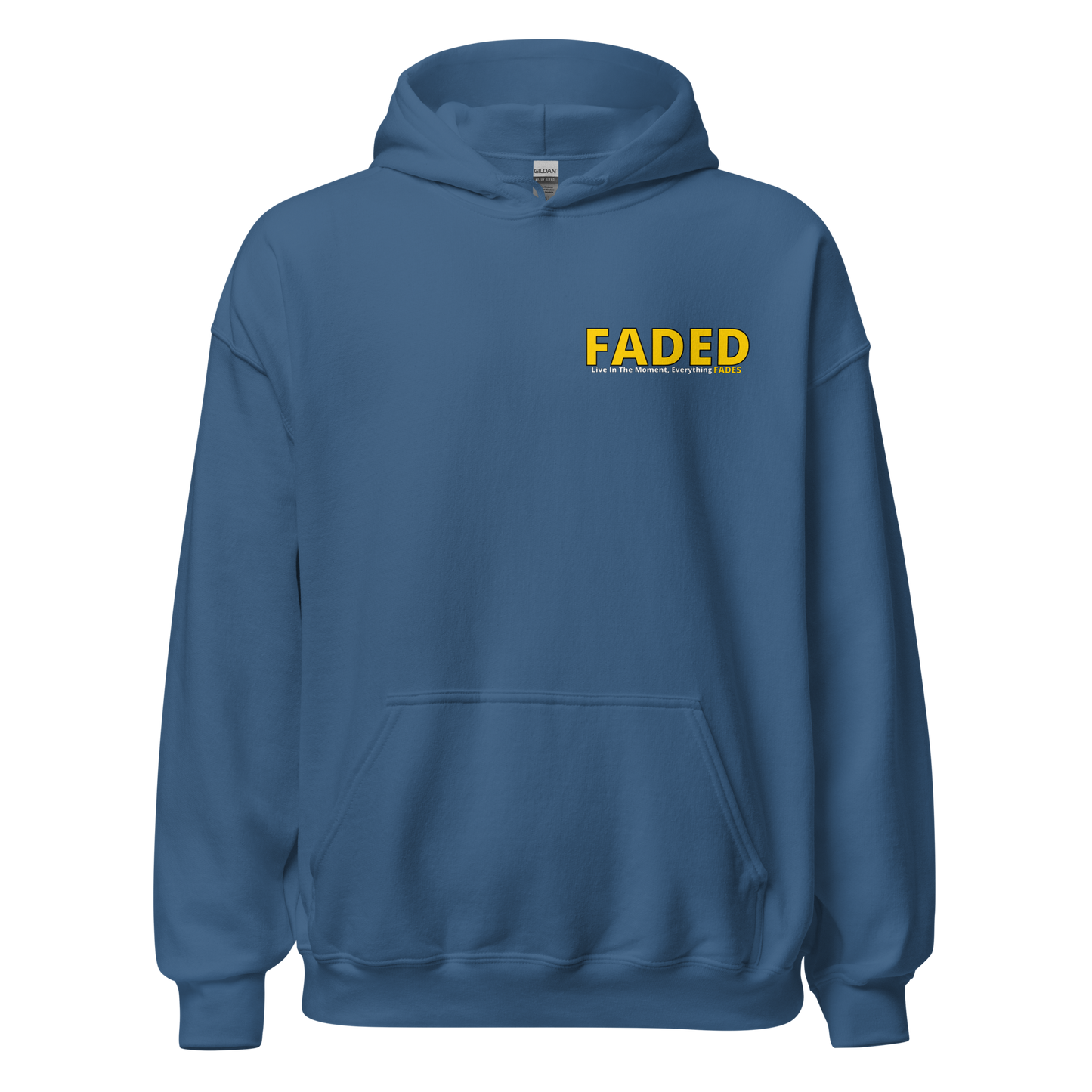 Faded (Yellow Logo/Left Breast/Back Logo) "Live In The Moment" Unisex Hoodie