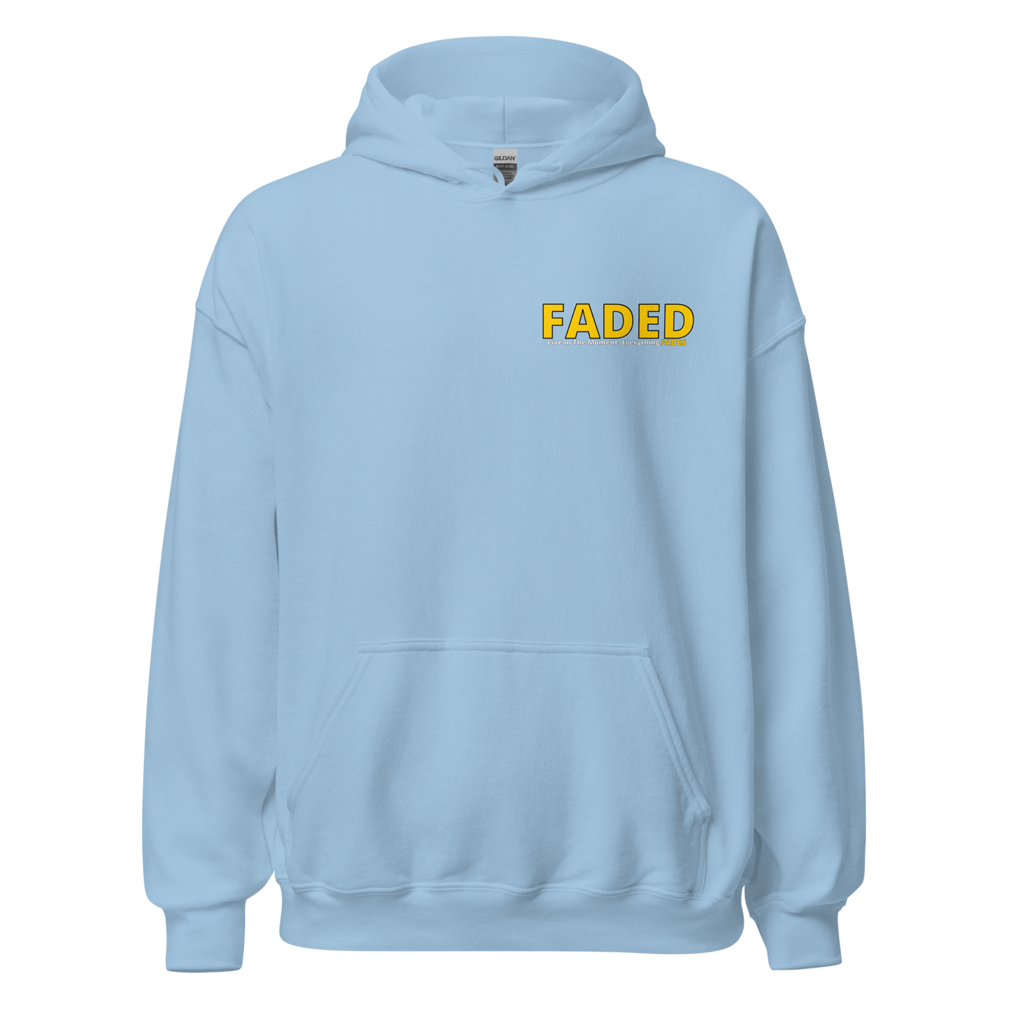 Faded (Yellow Logo/Left Breast/Back Logo) "Live In The Moment" Unisex Hoodie