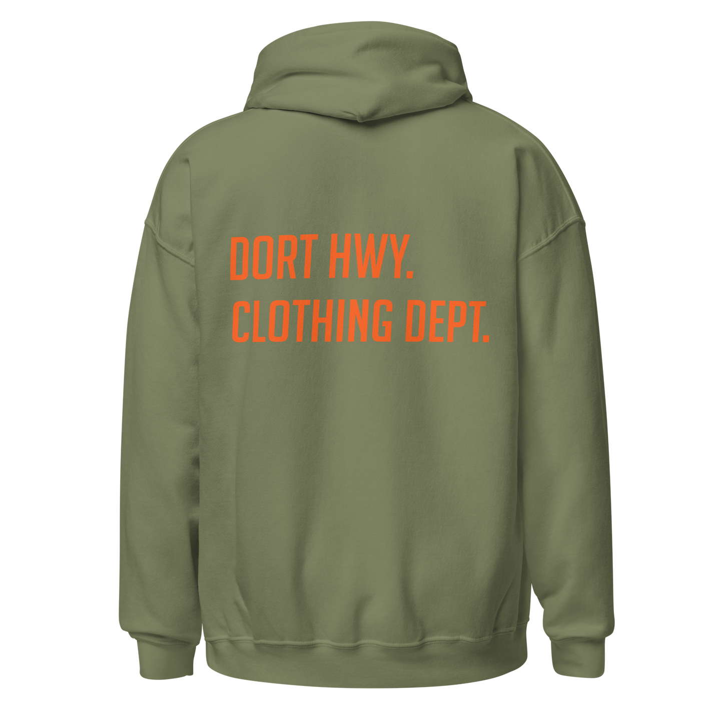 Dort Hwy. Clothing Dept. Orange Font Unisex Hoodie