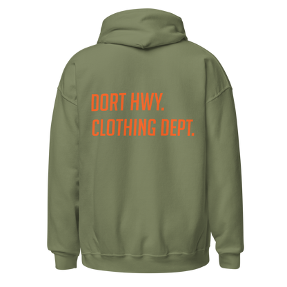 Dort Hwy. Clothing Dept. Orange Font Unisex Hoodie