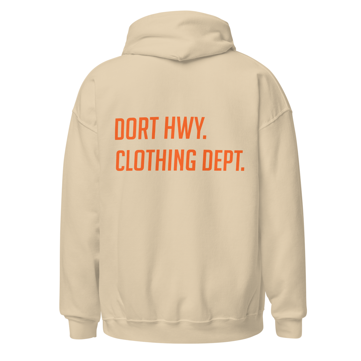 Dort Hwy. Clothing Dept. Orange Font Unisex Hoodie