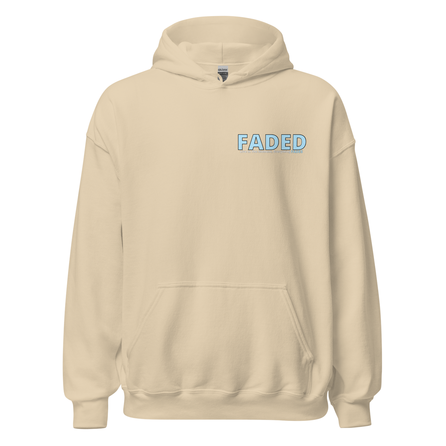 Faded (Baby Blue Logo/Left Breast/Back Logo) "Live In The Moment" Unisex Hoodie