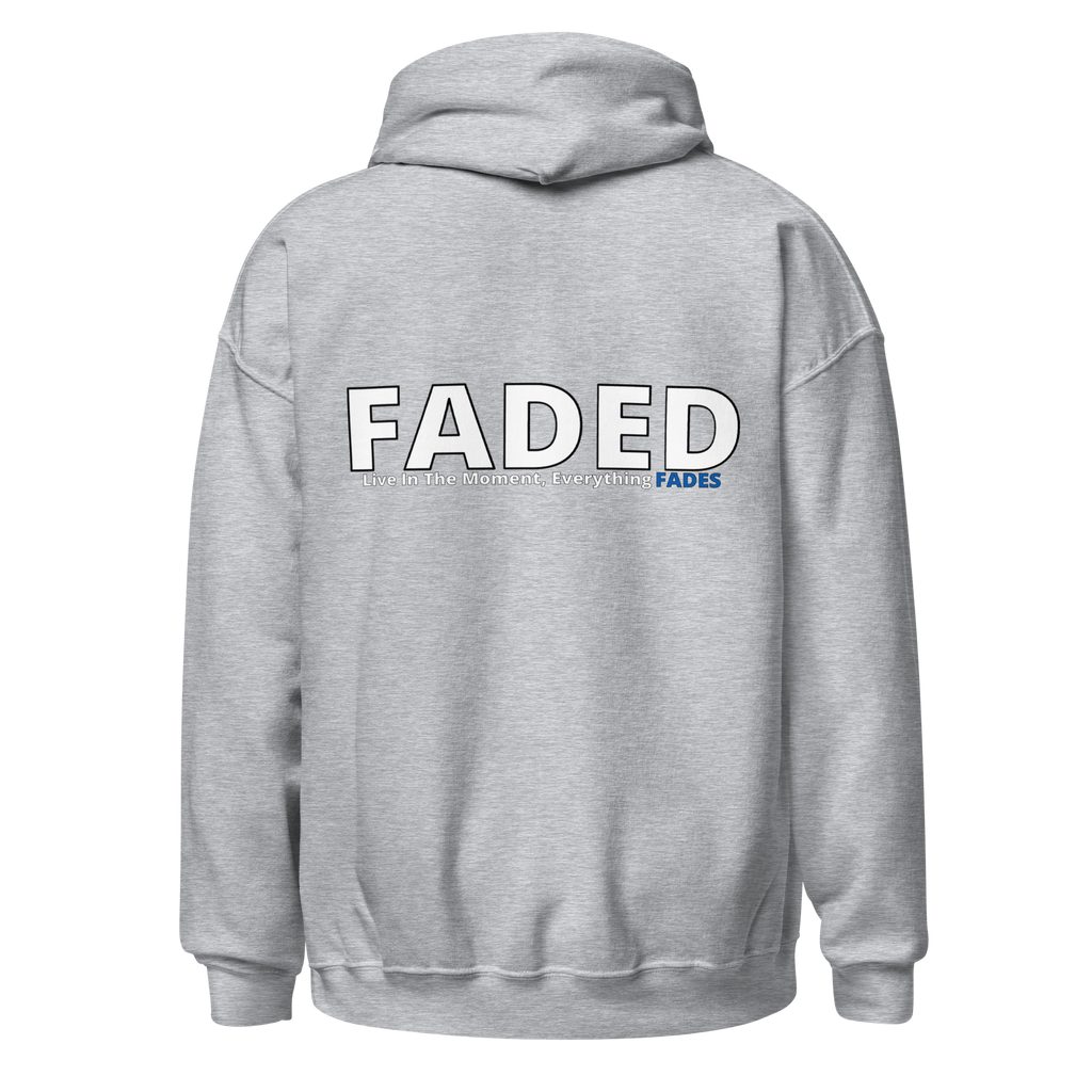 Faded (Subtle Blue Logo/Left Breast/Back Logo) "Live In The Moment" Unisex Hoodie