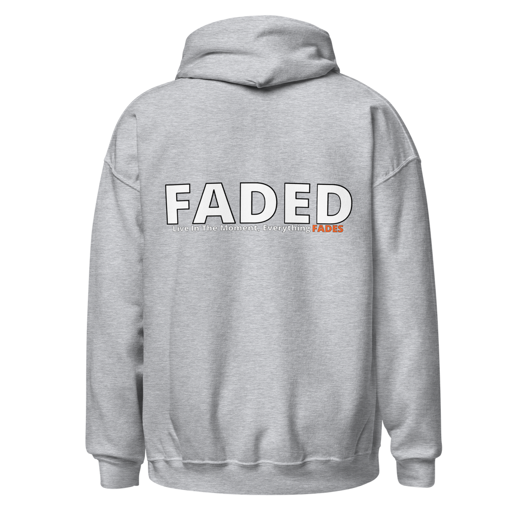 Faded (Subtle Orange Logo/Left Breast/Back Logo) "Live In The Moment" Unisex Hoodie