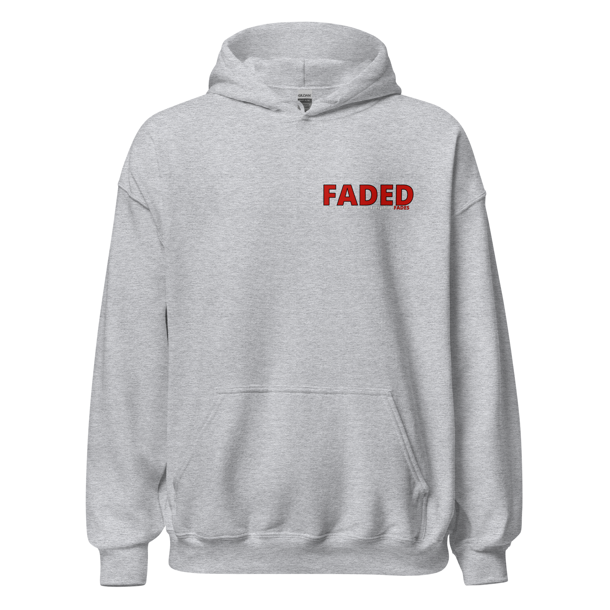 Faded (Red Logo/Left Breast/Back Logo) "Live In The Moment" Unisex Hoodie