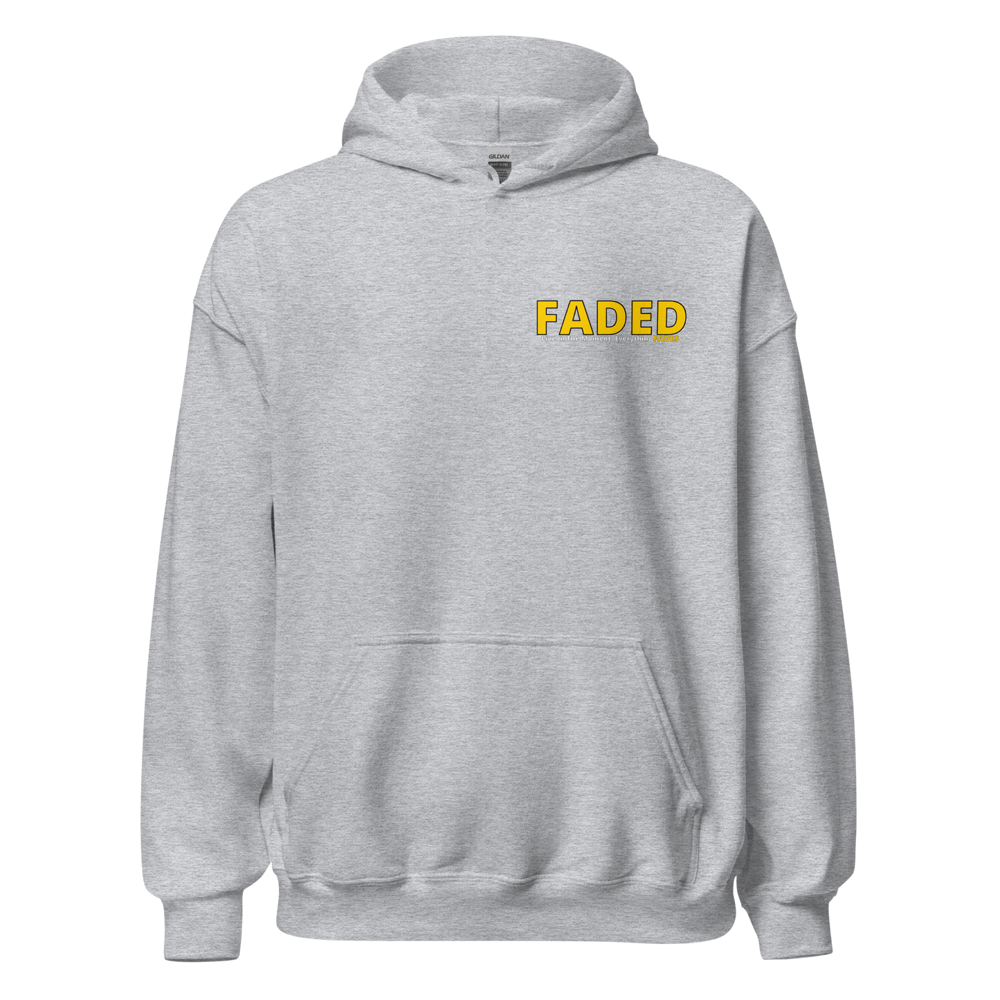 Faded (Yellow Logo/Left Breast/Back Logo) "Live In The Moment" Unisex Hoodie