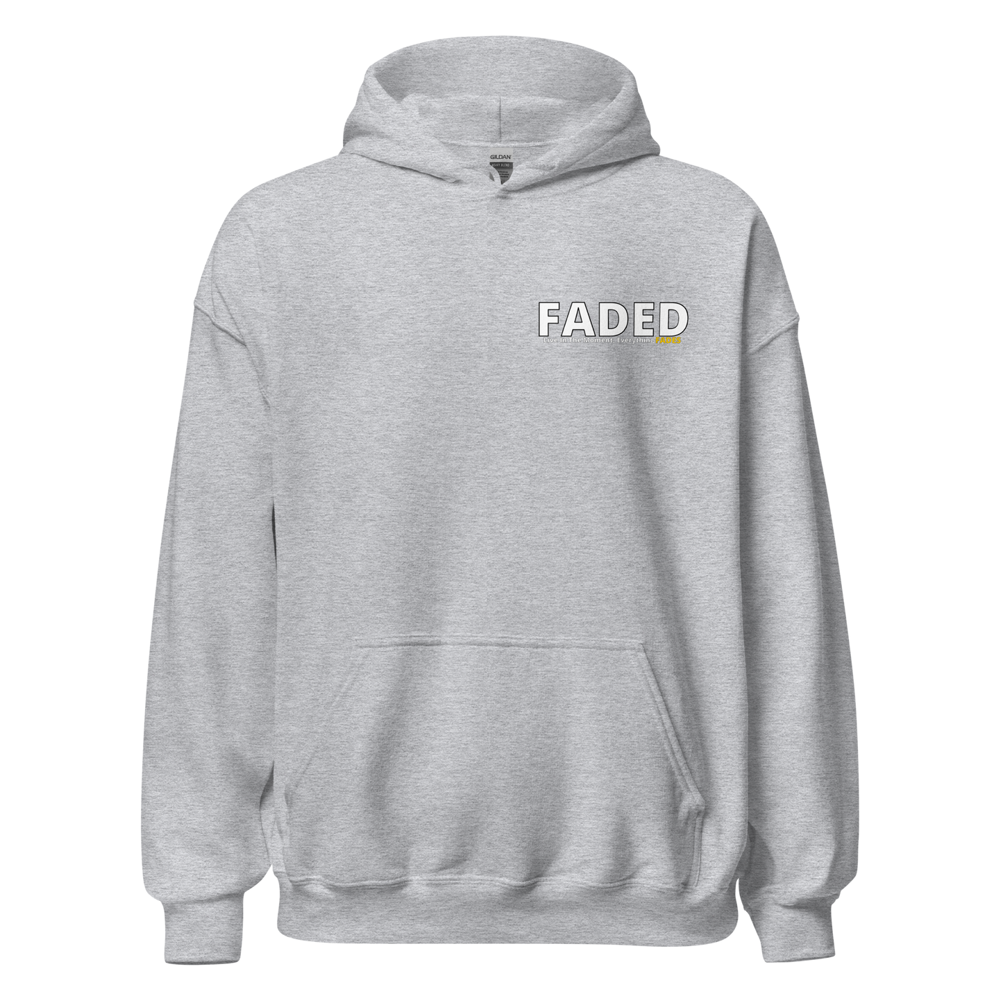 Faded (Subtle Yellow Logo/Left Breast/Back Logo) "Live In The Moment" Unisex Hoodie