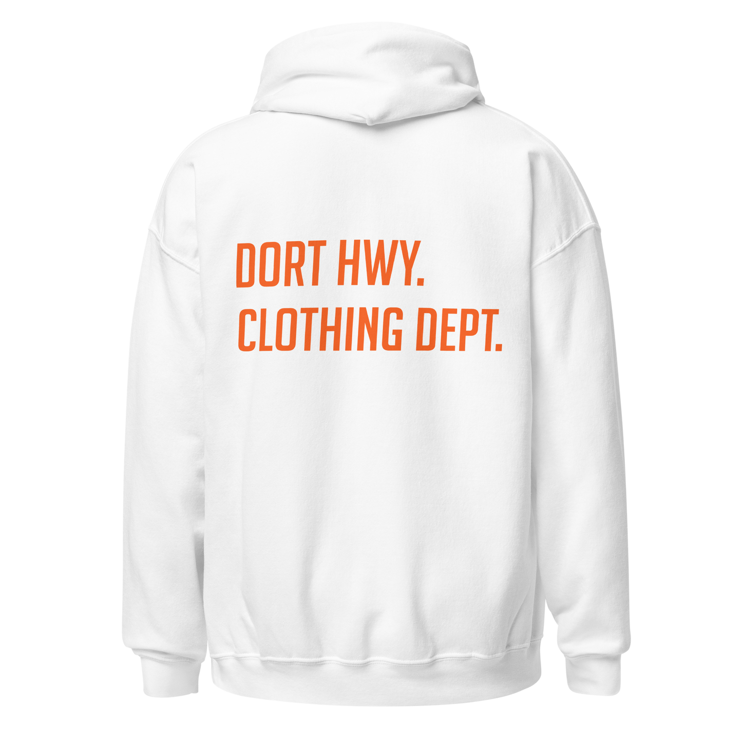 Dort Hwy. Clothing Dept. Orange Font Unisex Hoodie