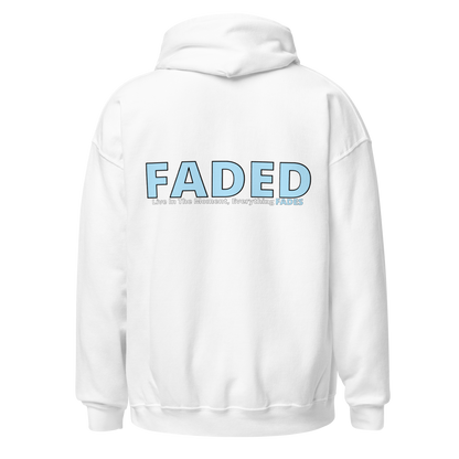 Faded (Baby Blue Logo/Left Breast/Back Logo) "Live In The Moment" Unisex Hoodie