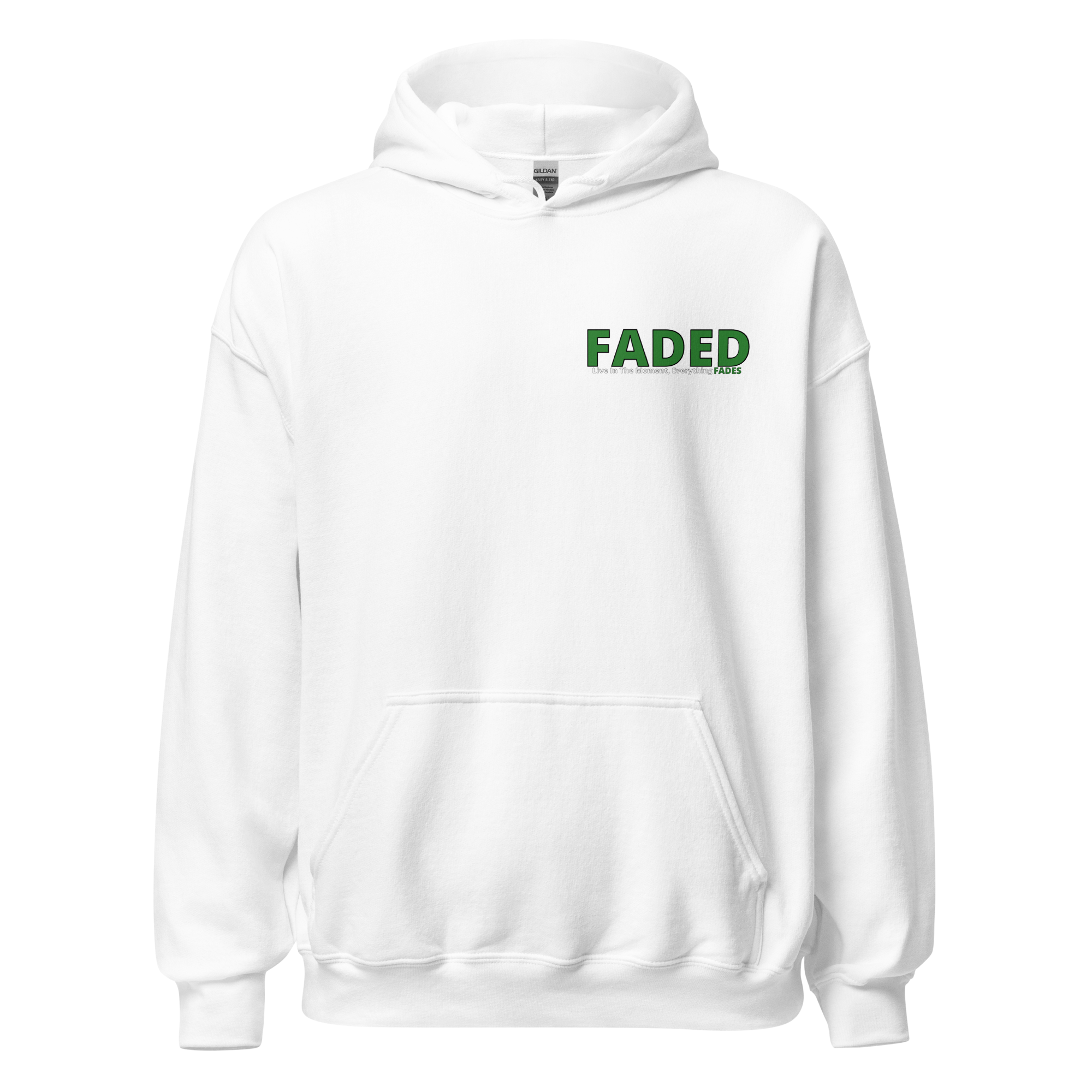Faded (Green Logo/Left Breast/Back Logo) "Live In The Moment" Unisex Hoodie