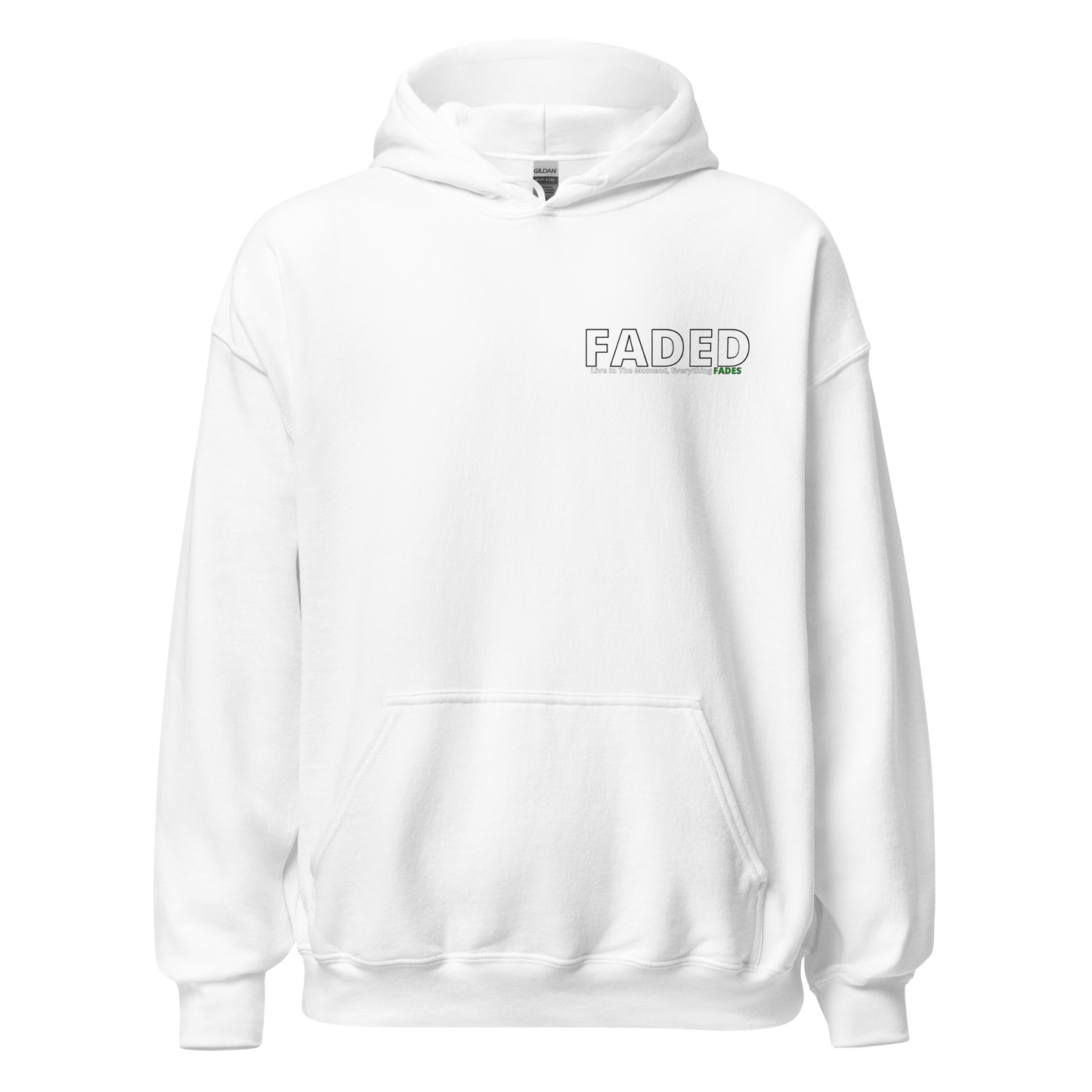 Faded (Subtle Green Logo/Left Breast/Back Logo) "Live In The Moment" Unisex Hoodie