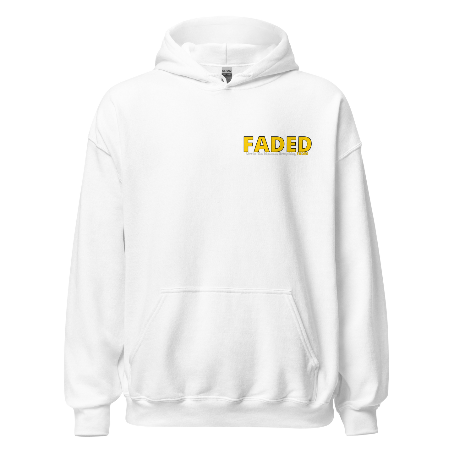 Faded (Yellow Logo/Left Breast/Back Logo) "Live In The Moment" Unisex Hoodie