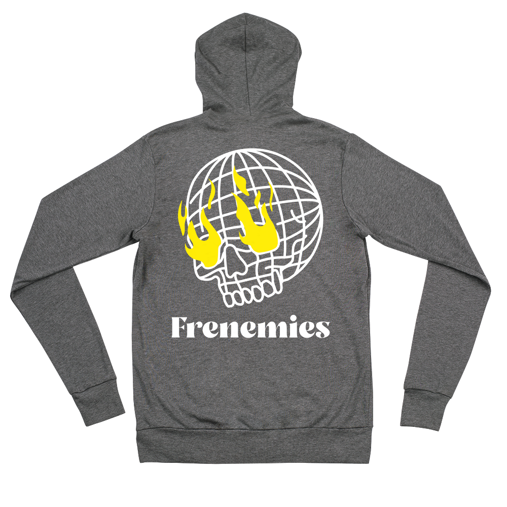 Frenemies Fire Eyes Yellow Logo Unisex Zip-Up Hoodie