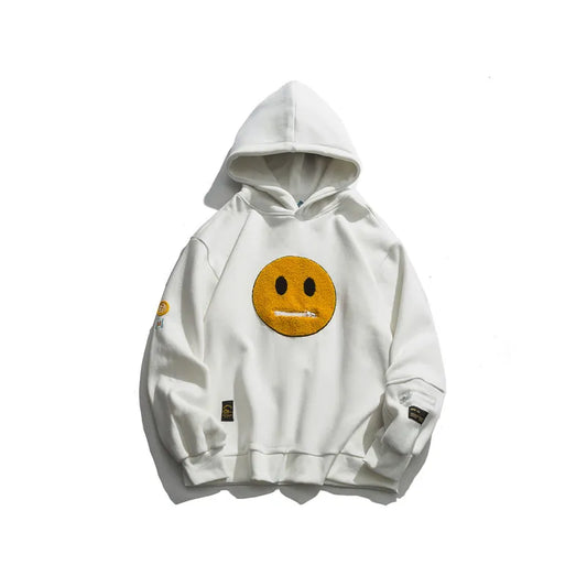 Smile Face Patchwork Fleece Hoodie